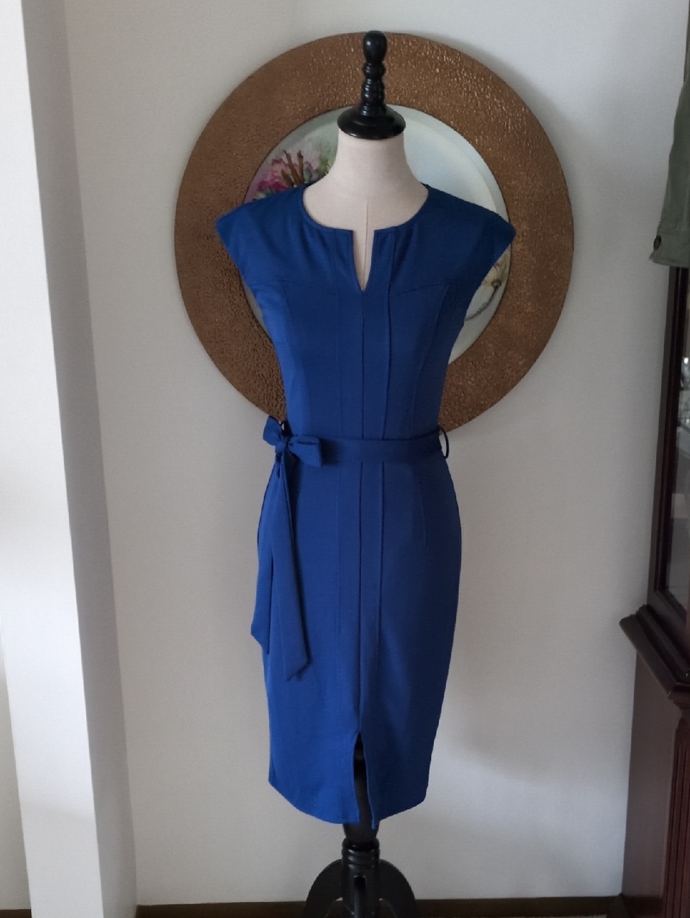 Grace Karin Royal Blue Midi Sheath Dress with Tie Waist